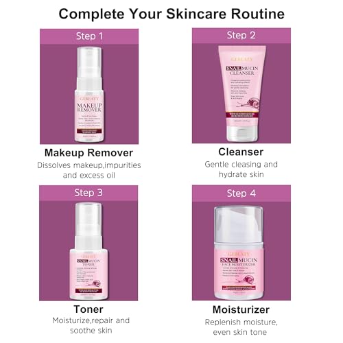 Snail Mucin Skincare Set, 4 Step Routine for Hydrated & - Product Imagery