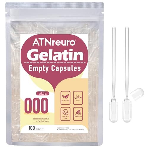 Size 000 Empty Gelatin Capsules with 2 Micro Spoons - 100 Count - Product Imagery