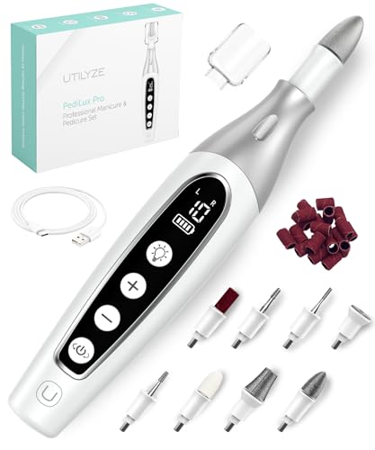 UTILYZE PediLux Pro Professional Manicure Pedicure Kit, Cordless Electric Nail File Drill Set, Thick Toenail Grinder, To