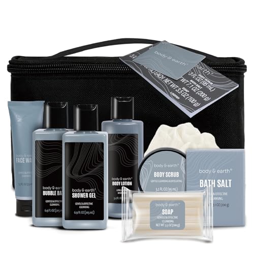Body & Earth 8pc Leather Gifts for Men Spa Gifts Bath Sets for Man – Cruelty Free, Vegan, Leathers, 1 Count (Pack of 8)