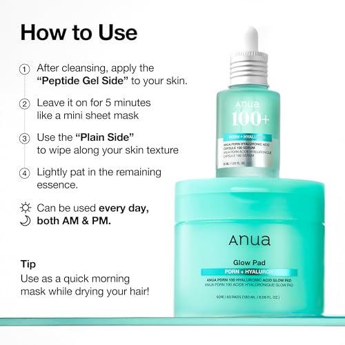 Anua PDRN 100 Hyaluronic Acid Toner Pad, 6.1 fl oz, 60 Count - Product Imagery