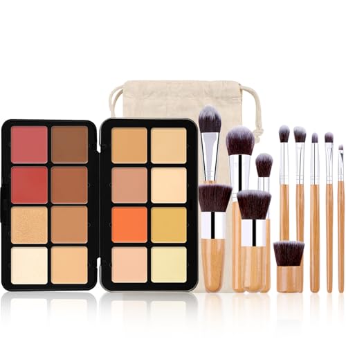 RoseFlower 12 Colors Makeup Palette, Foundation Contour Palette, Bronzing Eyeshadow, Make-up Blending Palettes with 10 M