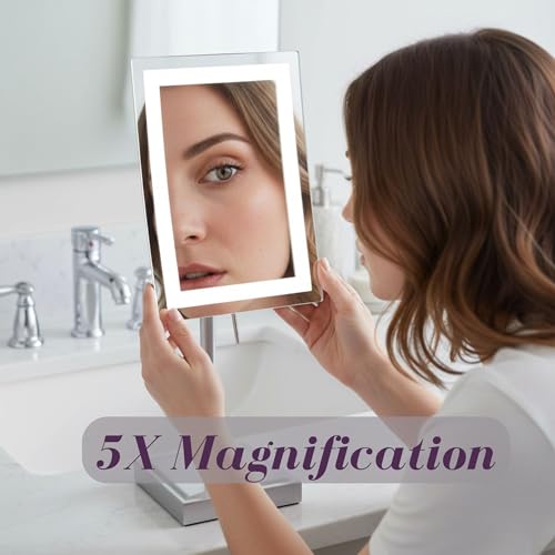 JERDON Lighted Makeup Mirror with 5X Magnification - Nickel - - Product Imagery