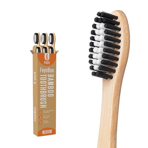 Bamboo Toothbrushes Medium Bristles 6 Pack - BPA Free Bristles - Product Imagery