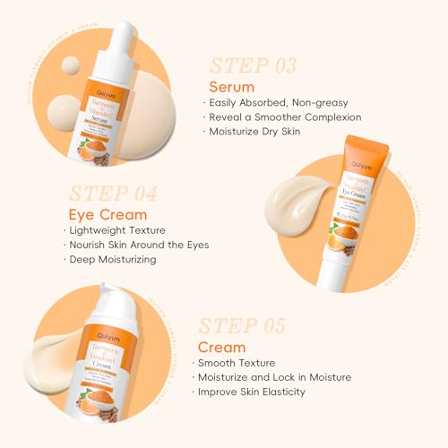 QUIYUM Turmeric Vitamin C Skin Care Set, 5PCS Beauty Routine for - Product Imagery