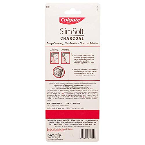 Colgate SlimSoft Charcoal Toothbrush Set of 4 | Soft Bristles | - Product Imagery