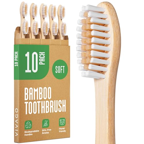 VIVAGO Bamboo Toothbrushes 10 Pack - Soft Bristles Toothbrushes - Product Imagery