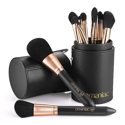 OMANIAC Makeup Brush Set Professional, 12 Pearlescent Wood Handle Makeup Brushes, Premium Cruelty-Free Synthetic Fiber H