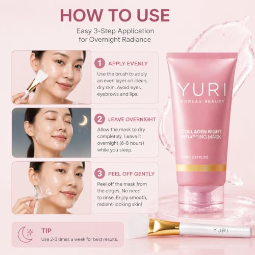 YURI Collagen Night Wrapping Mask, Overnight Peel-Off Face Mask, - Product Imagery