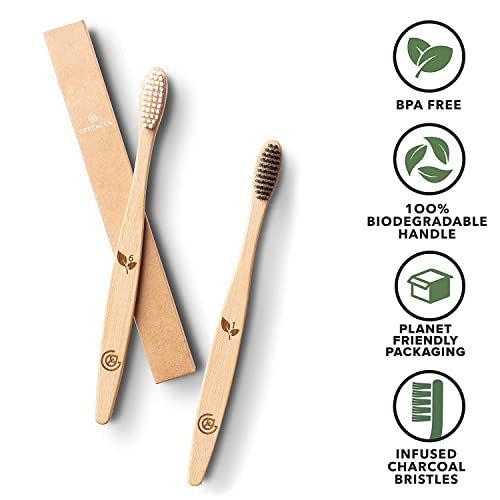 Greenzla Bamboo Toothbrushes for Adults – 12 Pack Wooden - Product Imagery
