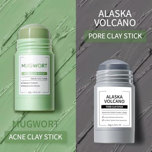 2 Pcs Face Mask Stick for Face，Volcanic and Wormwood Mud Mask - Product Imagery