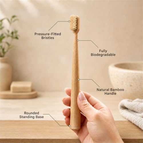 Natural Bristle Bamboo Toothbrush Set for Adults, 1 Boar Bristle - Product Imagery