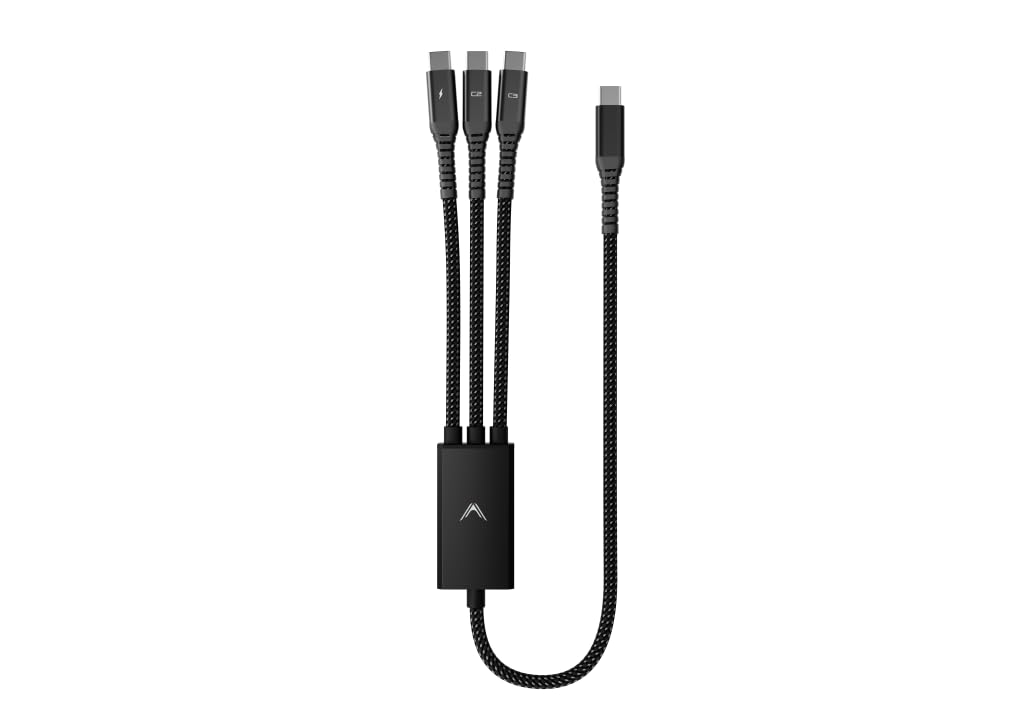 Futurizta Tech® Hydra 3‑in‑1 Triple USB‑C 100 W PD Fast‑Charge Cable with Smart Triboost® & LED Watt Display – Charge La
