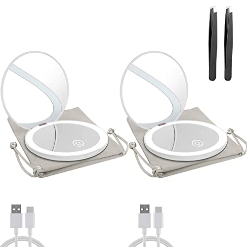 Milishow Compact Mirror with LED Light,1x/10x Magnifying Rechargeable Mirror,3.5in, Dimmable Travel Mirror for Purse,Poc