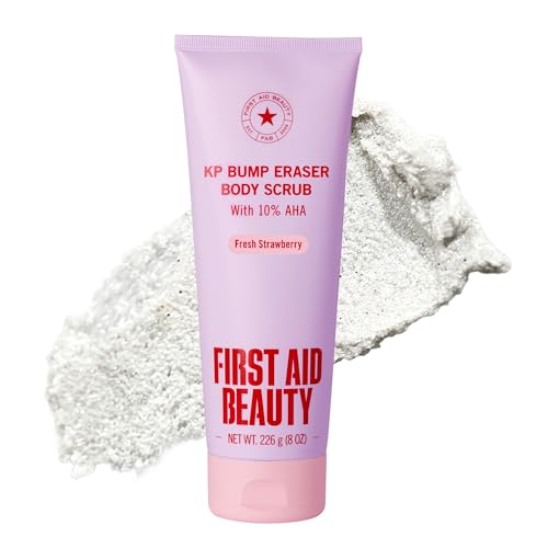 First Aid Beauty KP Bump Eraser Body Scrub, 10% AHA Body Exfoliator – Hypoallergenic, Strawberry, 8 Ounce (Pack of 1)