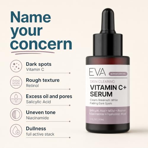 Eva Naturals Skin Clearing Vitamin C Serum, Retinol & Salicylic, - Product Imagery