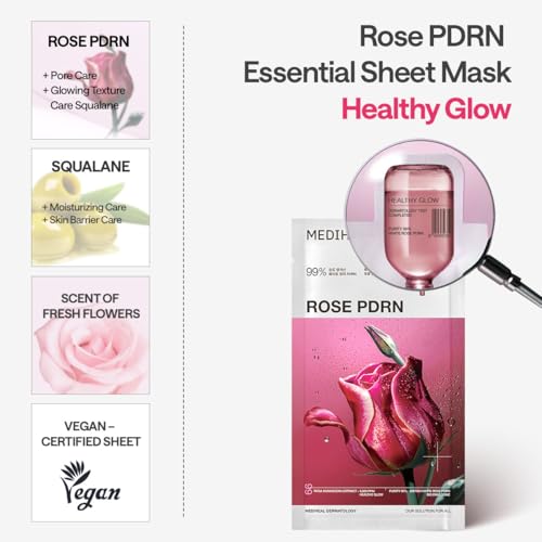 MEDIHEAL Rose PDRN Essential Face Sheet Mask, Healthy Glow (10ea) - Product Imagery