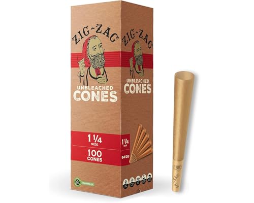 ZIG-ZAG Pre Rolled Cones 1 1/4 Size Unbleached 100 Pack - Product Imagery