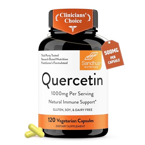 Sandhu's Quercetin 500mg Capsules 1000mg Per Serving 120 Ct - Product Imagery