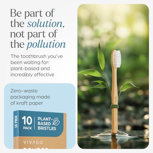 VIVAGO Bamboo Toothbrushes 10 Pack – Plant-Based Medium Bristles - Product Imagery