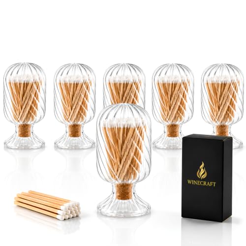 6 Pack Decorative Glass Matches Cloche | Long Match Holder Jar - Product Imagery