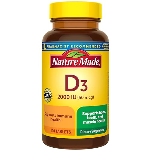 Nature Made Vitamin D3 2000 IU (50 mcg), 100 Vitamin D Tablets - Product Imagery