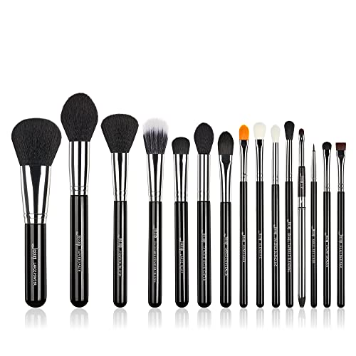 Jessup Makeup Brush Set for Contour Eyeshadow Eyeliner Lip, 15pcs T092 – Silver/Black, Synthetic, 15 Piece