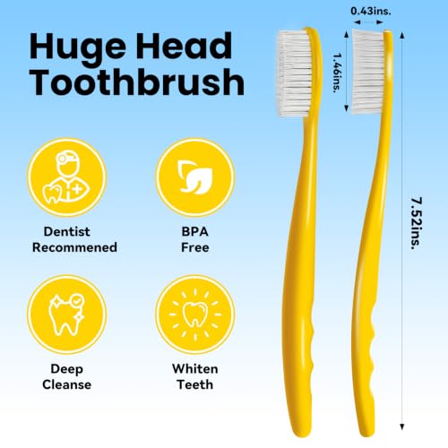 Huge Head Toothbrush,Hard & Firm Toothbrush for Adults 4 Pack - Product Imagery