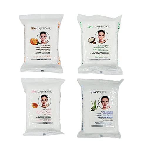 SpaScriptions Makeup Cleansing Wipes 30 CT, Variety 4 pack,02786 - Product Imagery