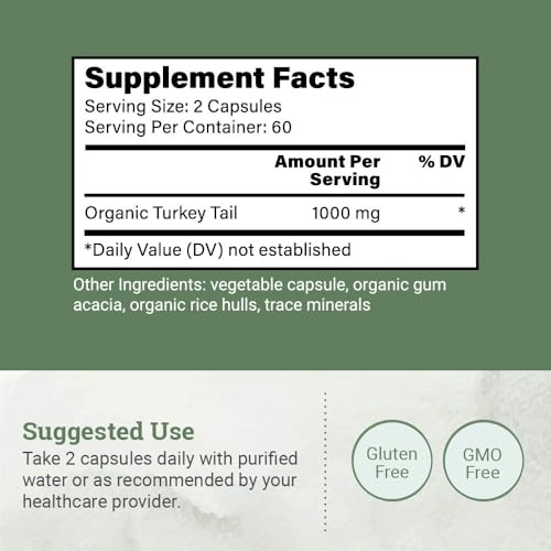 Earth Harmony Organic Turkey Tail Mushroom Capsules (1000mg Pure - Product Imagery