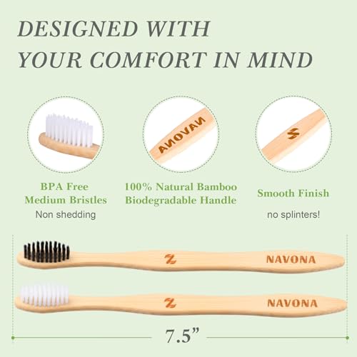 10 PCS Bamboo Toothbrushes, Individually Wrapped Wooden - Product Imagery