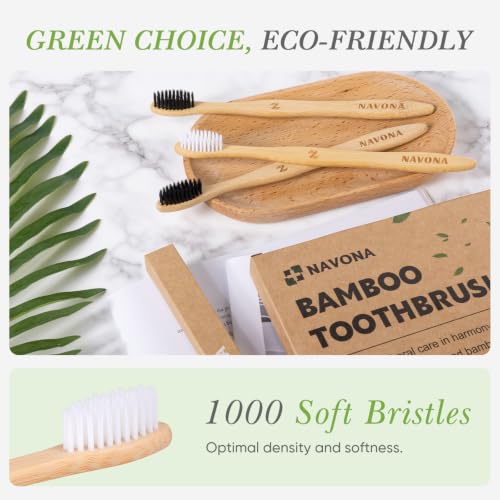 10 PCS Bamboo Toothbrushes, Individually Wrapped Wooden - Product Imagery
