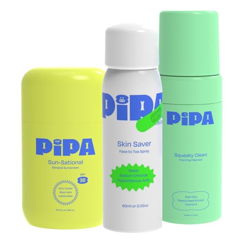 Pipa Squeaky Clean, Skin Saver & Sun-Sational Bundle - Clean Skin Care Bundle for Kids - Hydrating & Nourishing Tween Sk