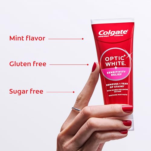 Colgate Optic White Sensitivity Relief Whitening Toothpaste, 3 - Product Imagery
