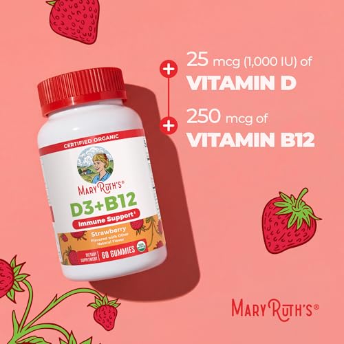 MARYRUTH'S Organic Vitamin D3 + B12 Gummies for Ages 4+, 60 - Product Imagery
