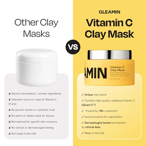 Gleamin Vitamin C Clay Mask for Dark Spots 2.5oz Brightening - Product Imagery