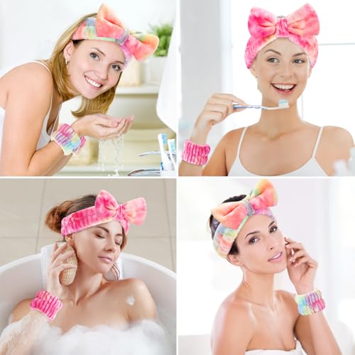 Wteehn 6pcs Headband and Wristband for Face Washing, Makeup Spa - Product Imagery