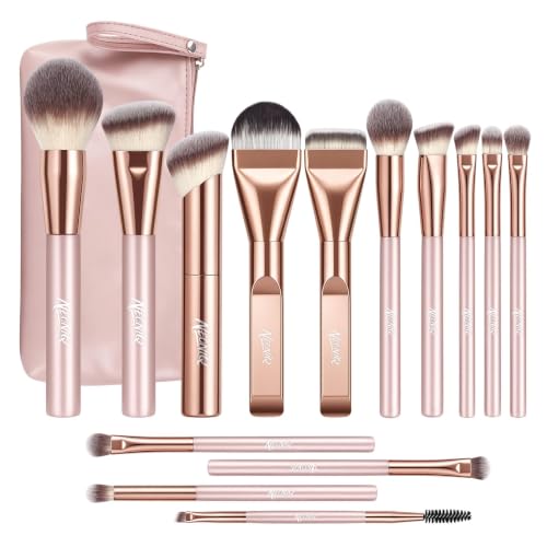 NEONIQ 14 PCS Professional Makeup Brushes Set with Travel Cosmetic Bag(Pink) – Pink, Synthetic