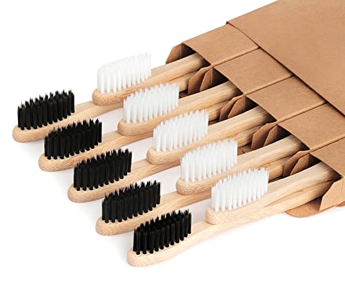 Bamboo Toothbrushes 10 Pack, Soft Bristle Toothbrush BPA Free - Product Imagery