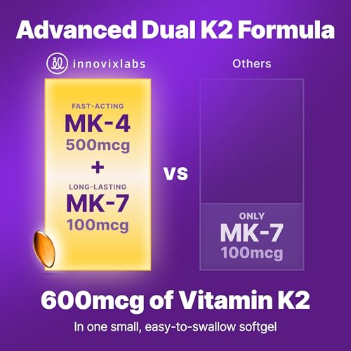 InnovixLabs Full Spectrum Vitamin K2 MK7 + MK4, 600 mcg (90 - Product Imagery