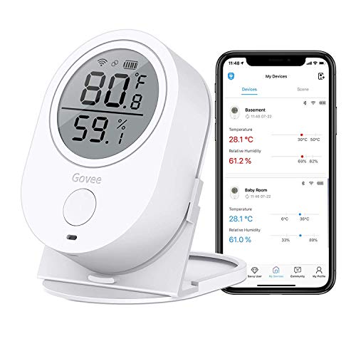 Govee Smart WiFi Thermometer Hygrometer H5051 Indoor with LCD & App Alert – Plastic