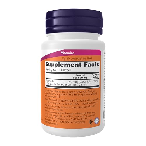 NOW Foods Supplements, Vitamin D-3 2,000 IU, High Potency, - Product Imagery