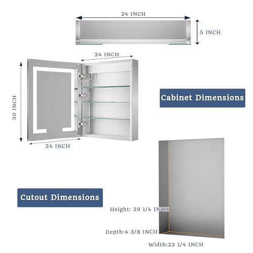 ExBrite LED Lighted Bathroom Medicine Cabinet with Mirror, 24 x - Product Imagery