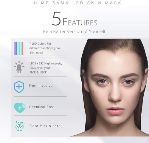 HIME SAMA LED Face Mask – 7 Color Light Mask for Face and Neck, - Product Imagery