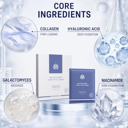 MAVENI Bio-Collagen Face Masks, Real Deep Collagen Mask, - Product Imagery