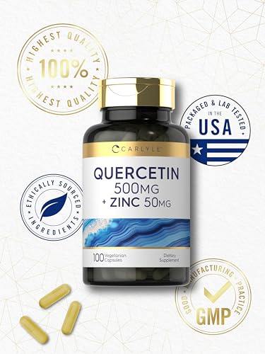 Carlyle Quercetin 500mg Capsules | with 50mg Zinc | 100 Count - Product Imagery