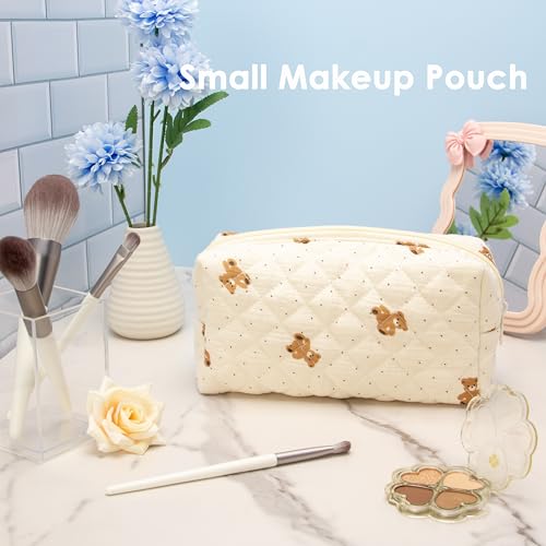 PAZIMIIK Small Quilted Makeup Bag,Zipper Cosmetic Pouch,Gauze - Product Imagery