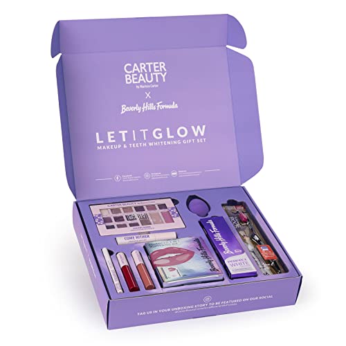Carter Beauty Let It Glow Make Up and Teeth Whitening Set for Women 10 Pc – Cranberry, animal-derived materials