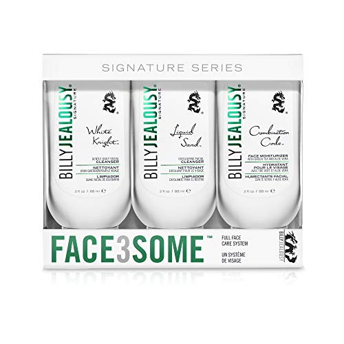 Billy Jealousy Face3Some Face Trio Vegan Mens Skin Care Kit with Travel Size Toiletries, Daily Facial Cleanser, Exfoliat