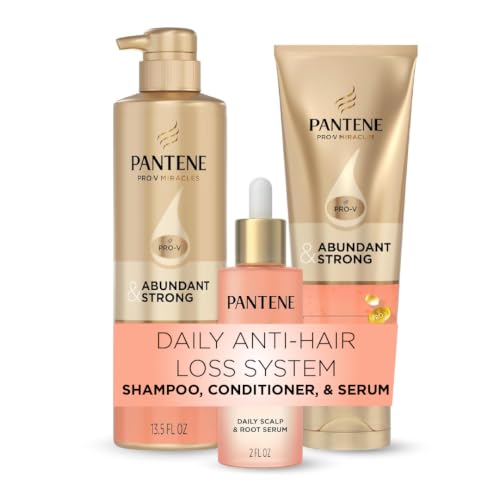 Pantene Abundant & Strong 3-Piece Regimen with B5 Complex + Niacinamide, Shampoo (13.5 oz), Conditioner (8 oz), Serum (2